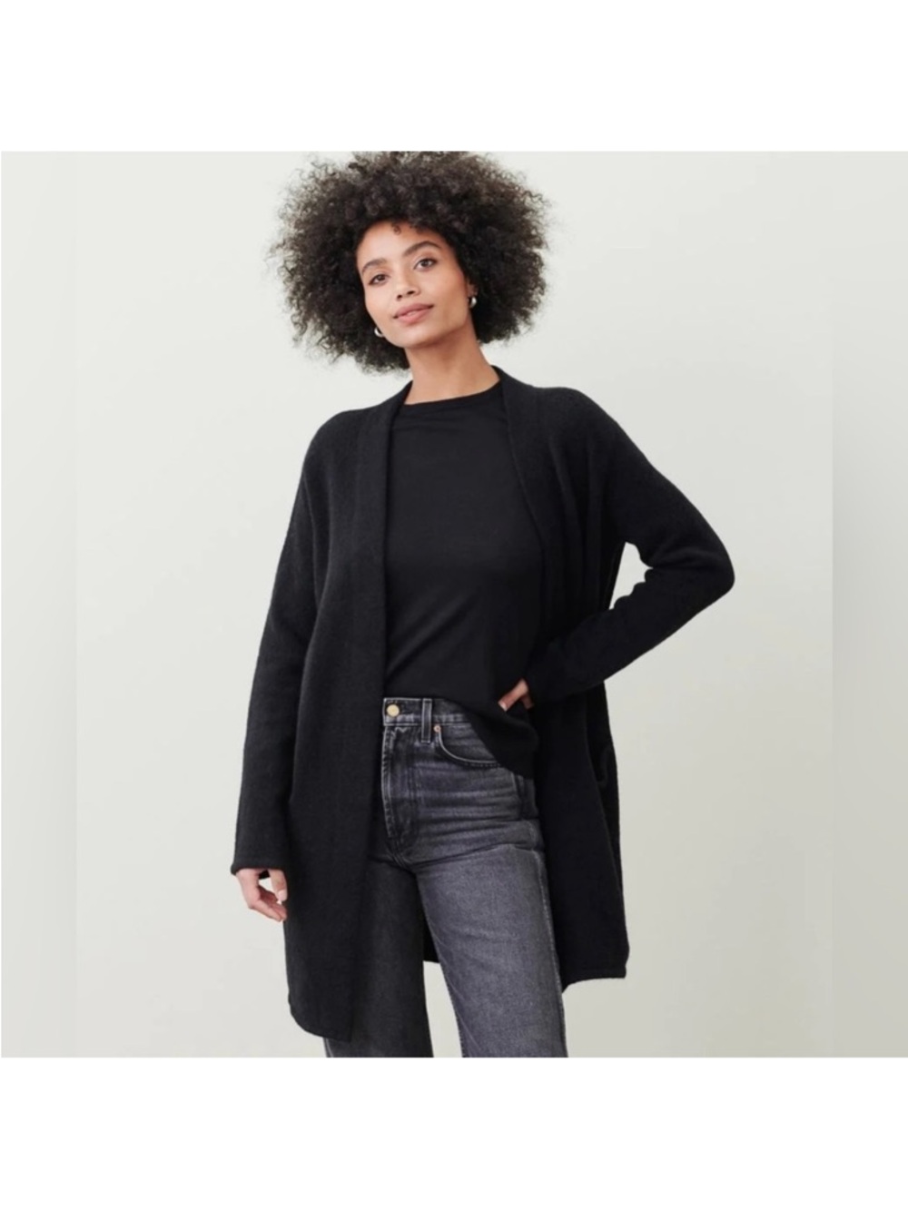 Jenni Kayne Sweater Coat Cardigan Black Size Small Wool Yack Open Front